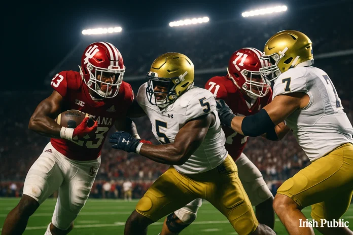 Indiana Hoosiers and Notre Dame Fighting Irish players in action during a football game