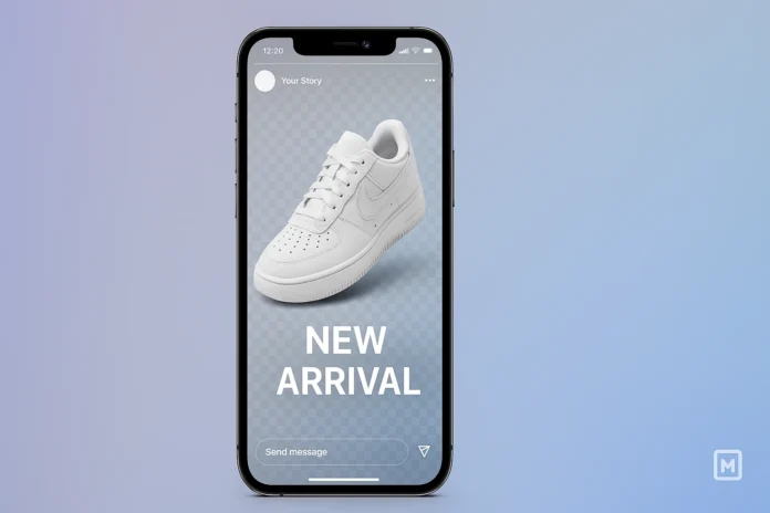 Phone screen showing an Instagram Story with a crisp PNG overlay and clear headline