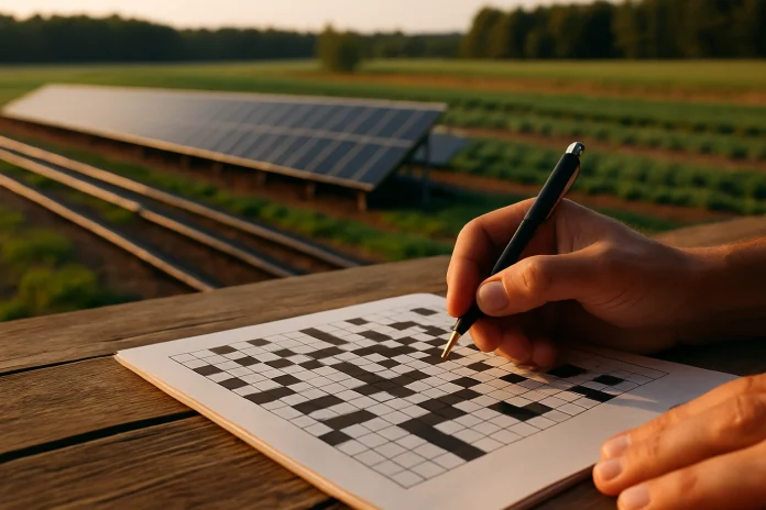 Crossword with solar panels in view. Modern Farm Technology Crossword Clue