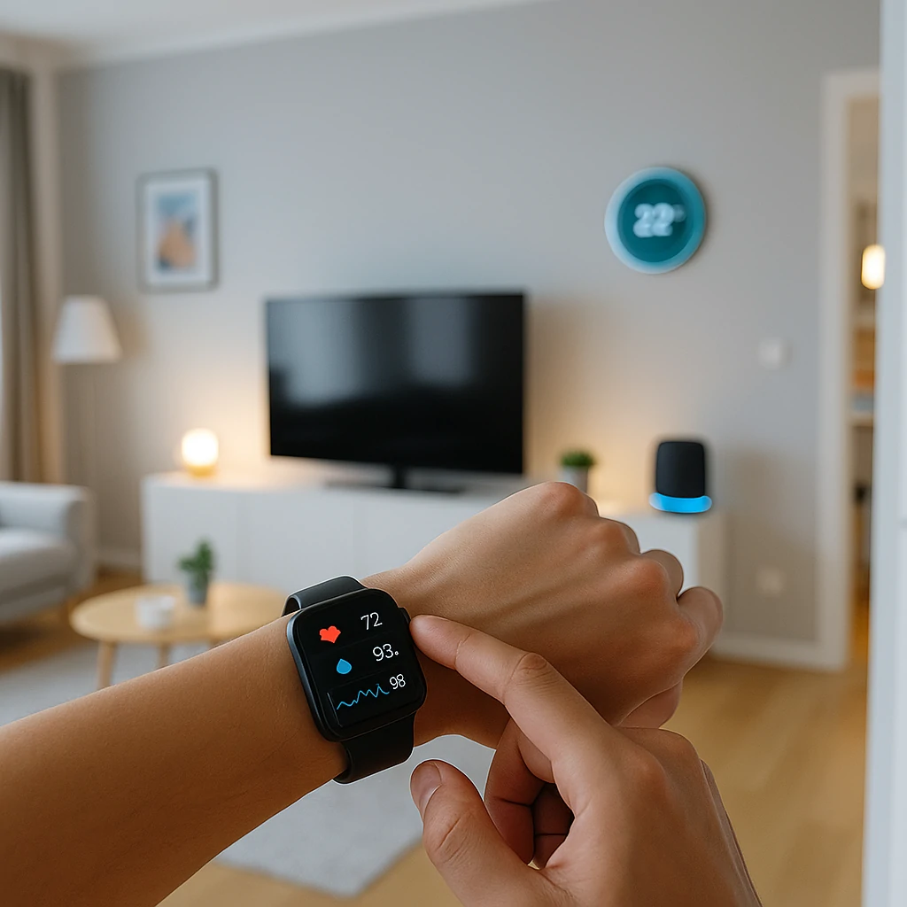 A futuristic digital interface showing holograms, data, and AI systems in a sleek workspace.